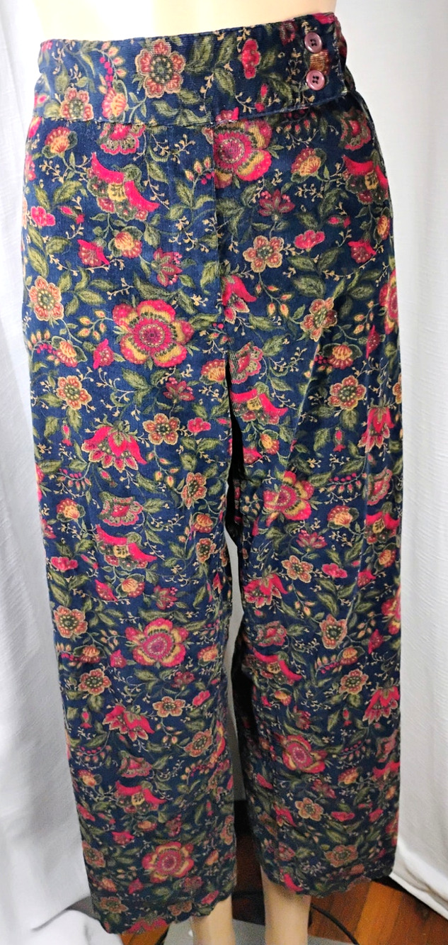 Vintage Talbots Womens 10 Floral Corduroy Pants High Rise Wide Leg Made USA